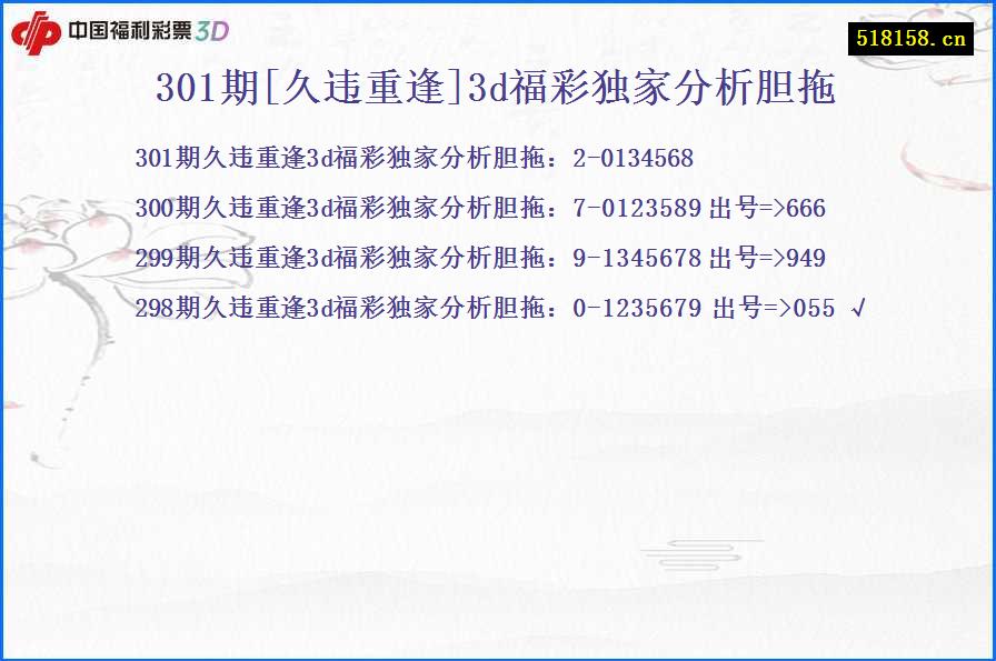 301期[久违重逢]3d福彩独家分析胆拖