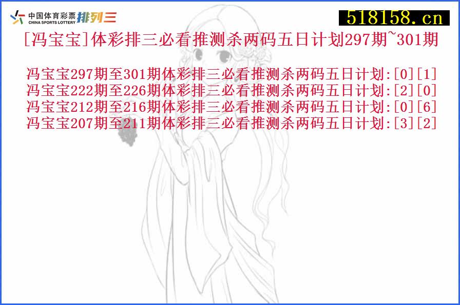 [冯宝宝]体彩排三必看推测杀两码五日计划297期~301期