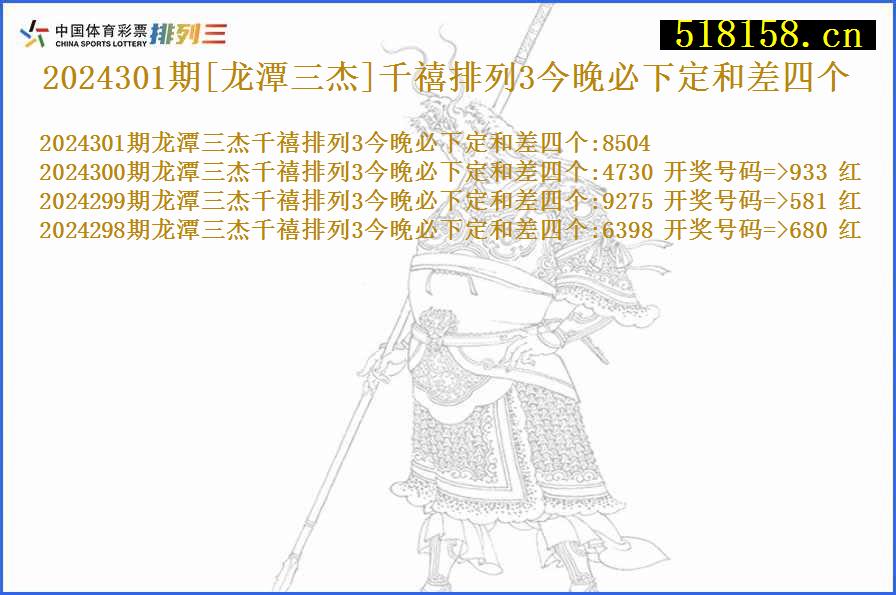 2024301期[龙潭三杰]千禧排列3今晚必下定和差四个