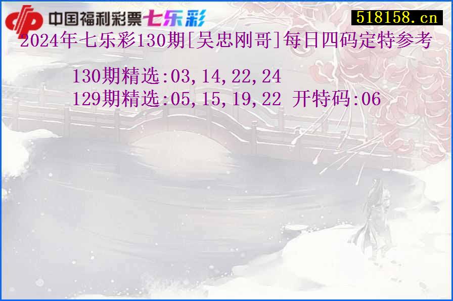 2024年七乐彩130期[吴忠刚哥]每日四码定特参考