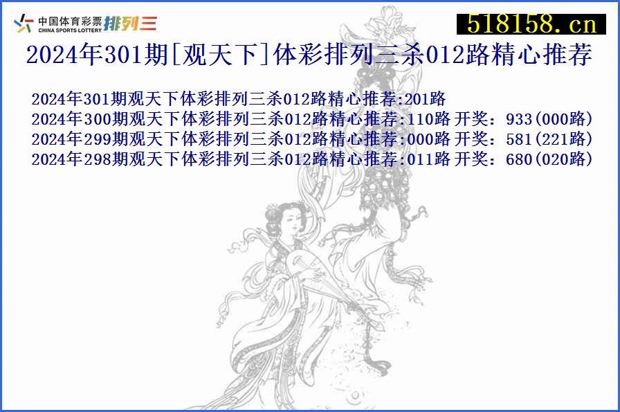 2024年301期[观天下]体彩排列三杀012路精心推荐