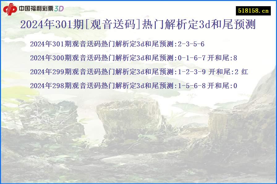 2024年301期[观音送码]热门解析定3d和尾预测