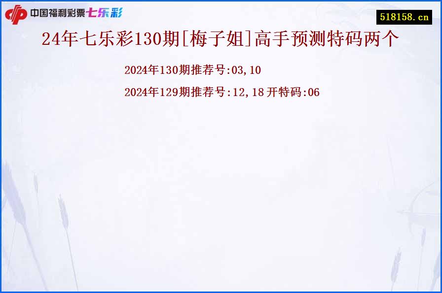 24年七乐彩130期[梅子姐]高手预测特码两个