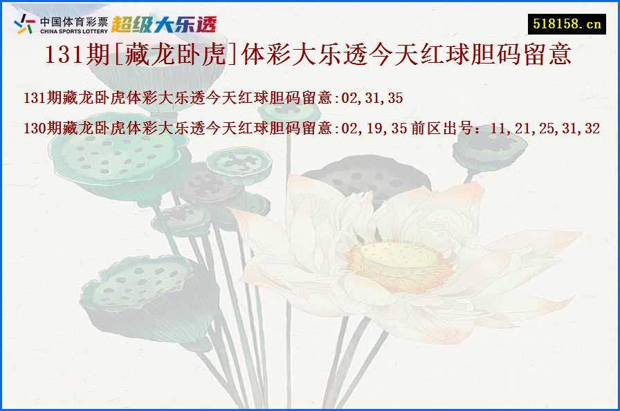 131期[藏龙卧虎]体彩大乐透今天红球胆码留意