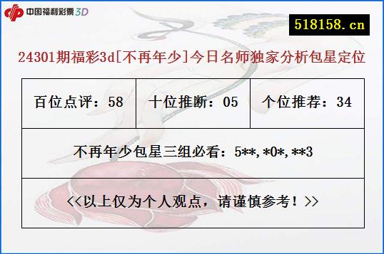 24301期福彩3d[不再年少]今日名师独家分析包星定位