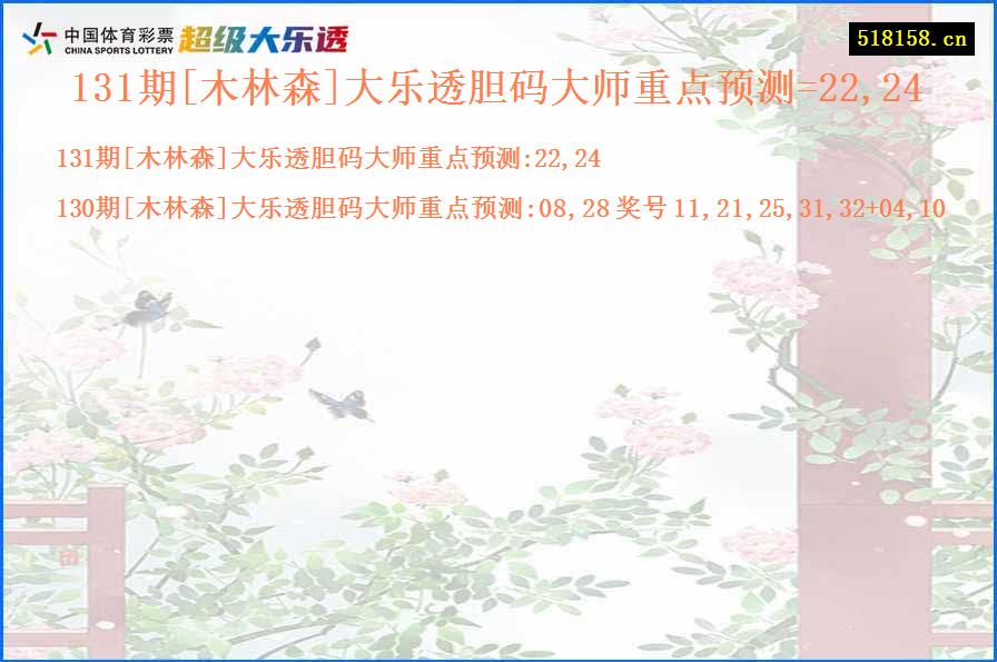 131期[木林森]大乐透胆码大师重点预测=22,24