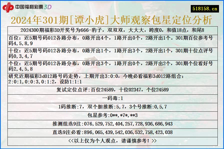 2024年301期[谭小虎]大师观察包星定位分析