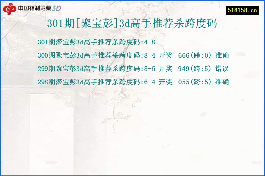 301期[聚宝彭]3d高手推荐杀跨度码