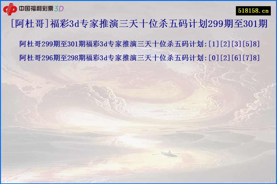 [阿杜哥]福彩3d专家推演三天十位杀五码计划299期至301期