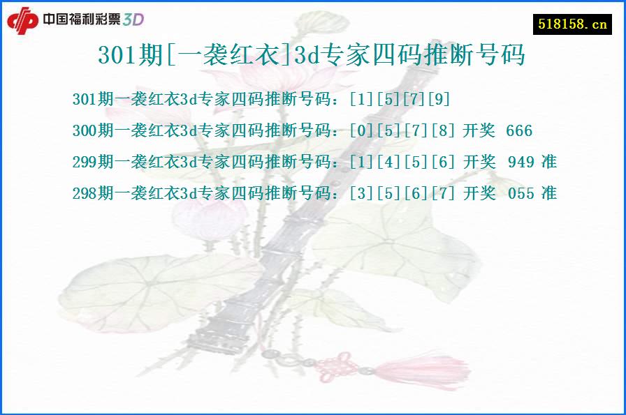 301期[一袭红衣]3d专家四码推断号码