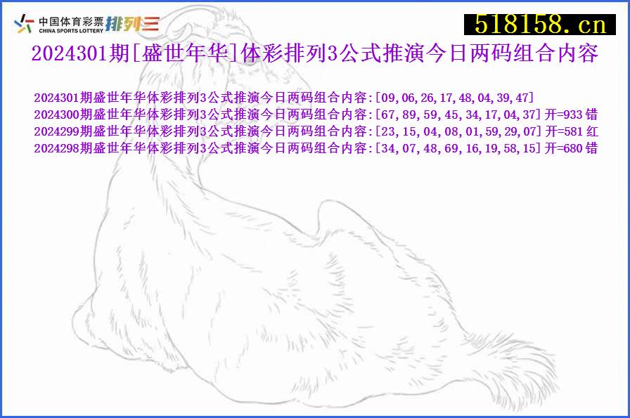 2024301期[盛世年华]体彩排列3公式推演今日两码组合内容