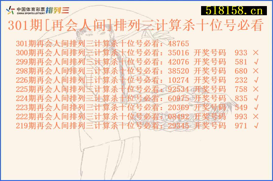 301期[再会人间]排列三计算杀十位号必看