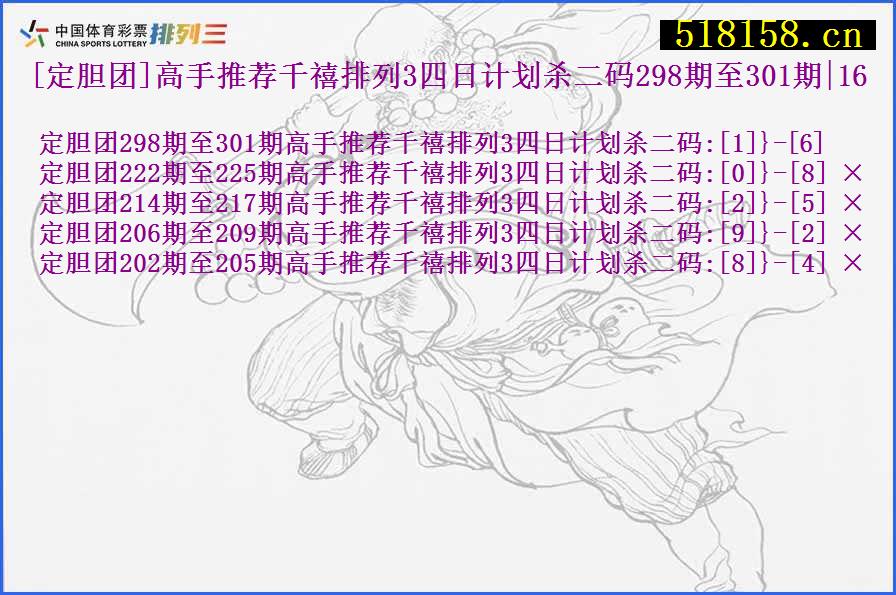 [定胆团]高手推荐千禧排列3四日计划杀二码298期至301期|16