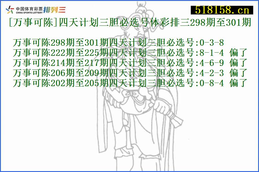 [万事可陈]四天计划三胆必选号体彩排三298期至301期