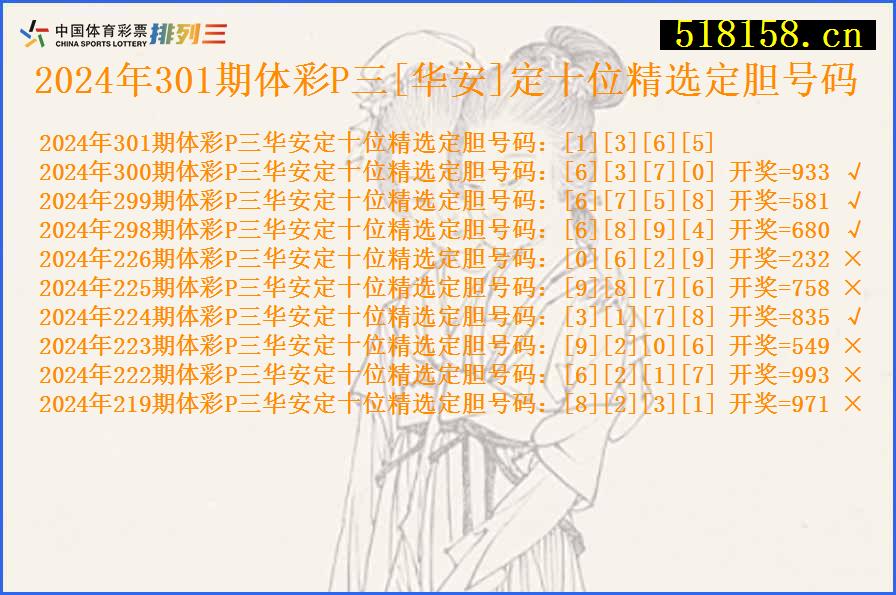 2024年301期体彩P三[华安]定十位精选定胆号码