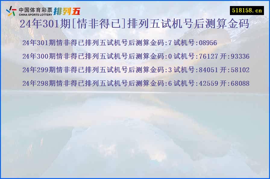 24年301期[情非得已]排列五试机号后测算金码