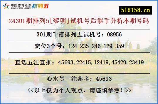 24301期排列5[黎明]试机号后能手分析本期号码