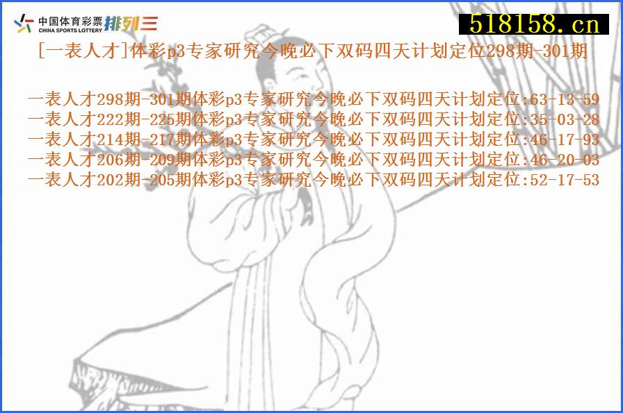 [一表人才]体彩p3专家研究今晚必下双码四天计划定位298期-301期