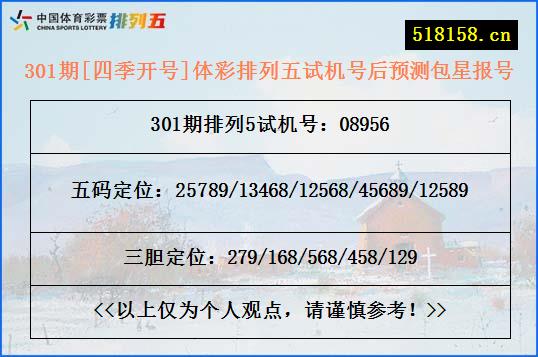 301期[四季开号]体彩排列五试机号后预测包星报号