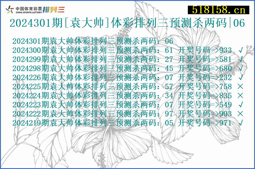 2024301期[袁大帅]体彩排列三预测杀两码|06