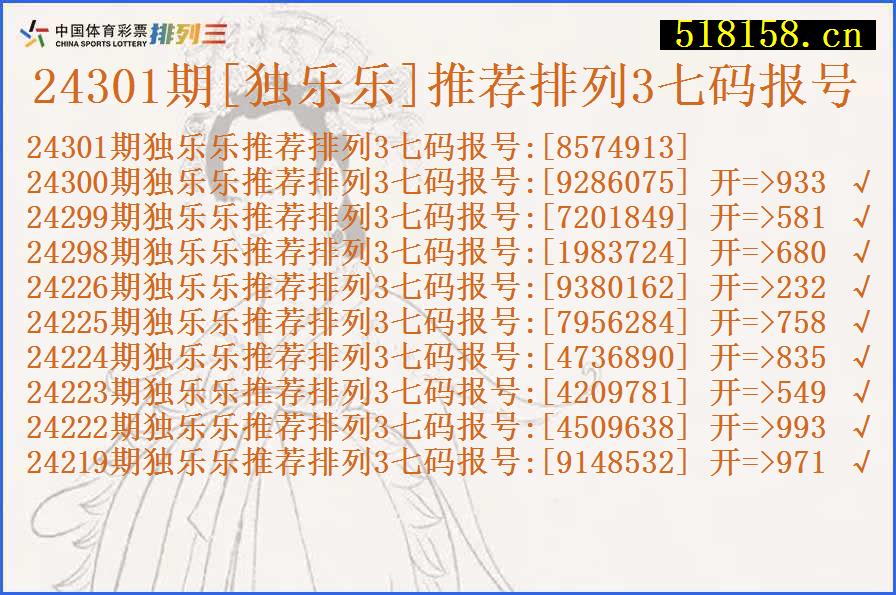 24301期[独乐乐]推荐排列3七码报号