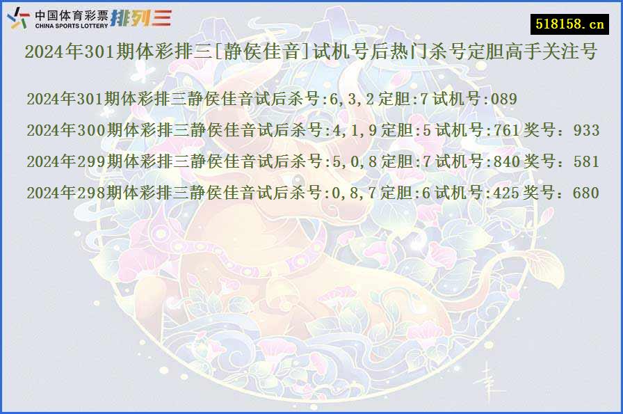 2024年301期体彩排三[静侯佳音]试机号后热门杀号定胆高手关注号