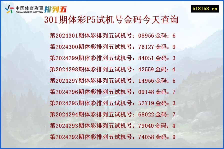 301期体彩P5试机号金码今天查询