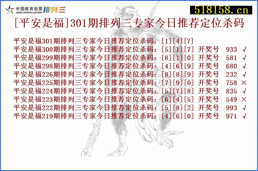 [平安是福]301期排列三专家今日推荐定位杀码