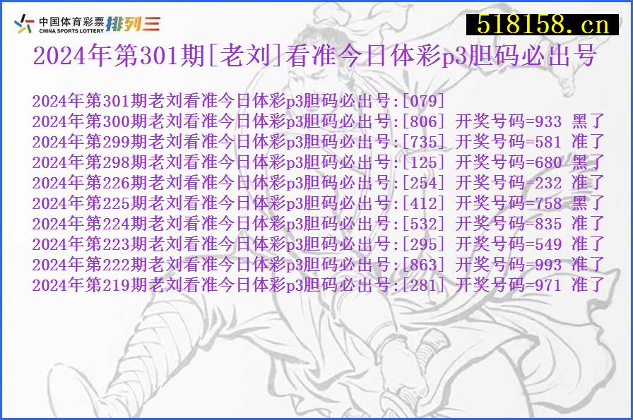 2024年第301期[老刘]看准今日体彩p3胆码必出号