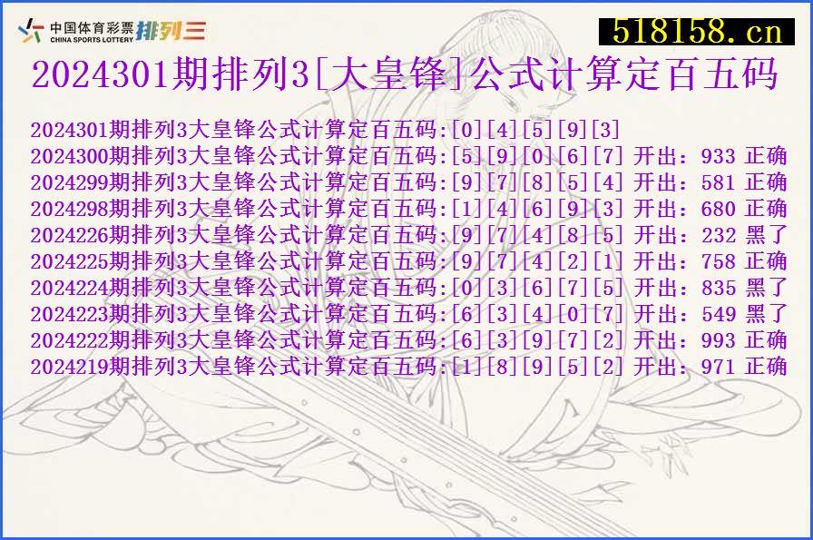 2024301期排列3[大皇锋]公式计算定百五码