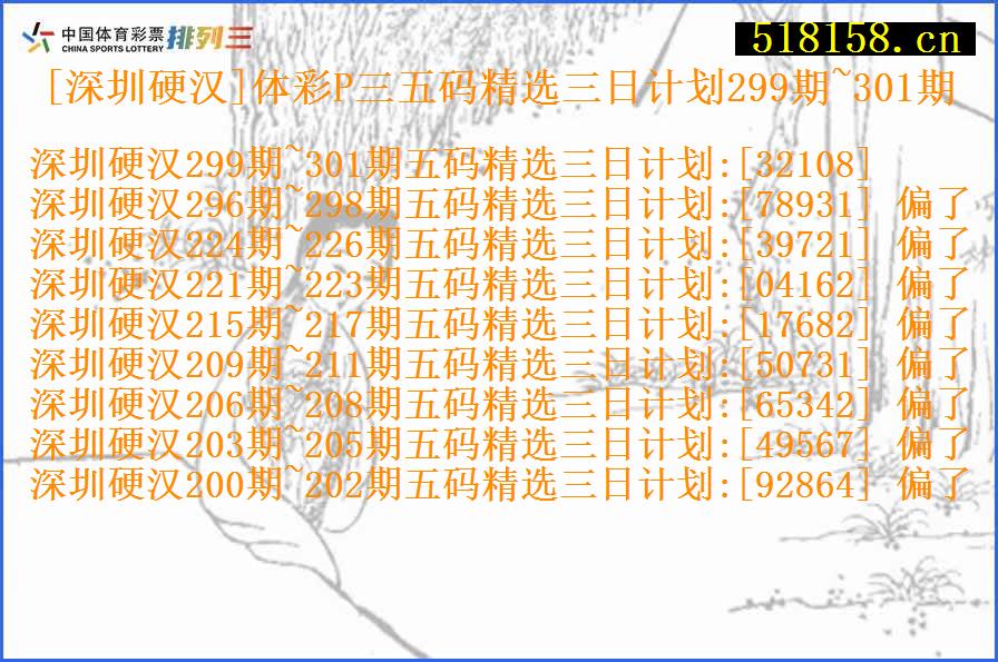 [深圳硬汉]体彩P三五码精选三日计划299期~301期