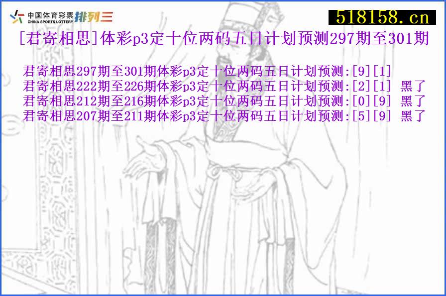 [君寄相思]体彩p3定十位两码五日计划预测297期至301期