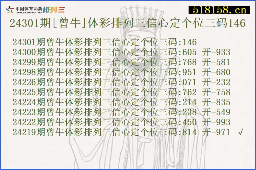 24301期[曾牛]体彩排列三信心定个位三码146