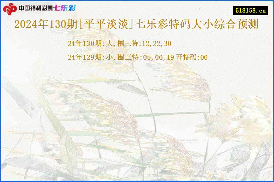 2024年130期[平平淡淡]七乐彩特码大小综合预测