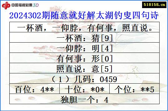 2024302期随意就好解太湖钓叟四句诗