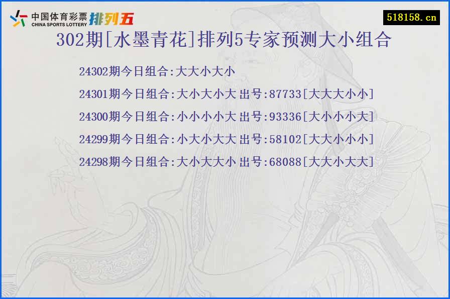 302期[水墨青花]排列5专家预测大小组合