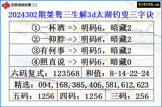 2024302期桀骜三生解3d太湖钓叟三字诀