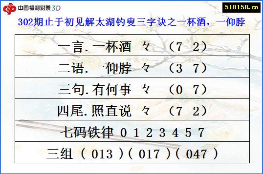 302期止于初见解太湖钓叟三字诀之一杯酒，一仰脖