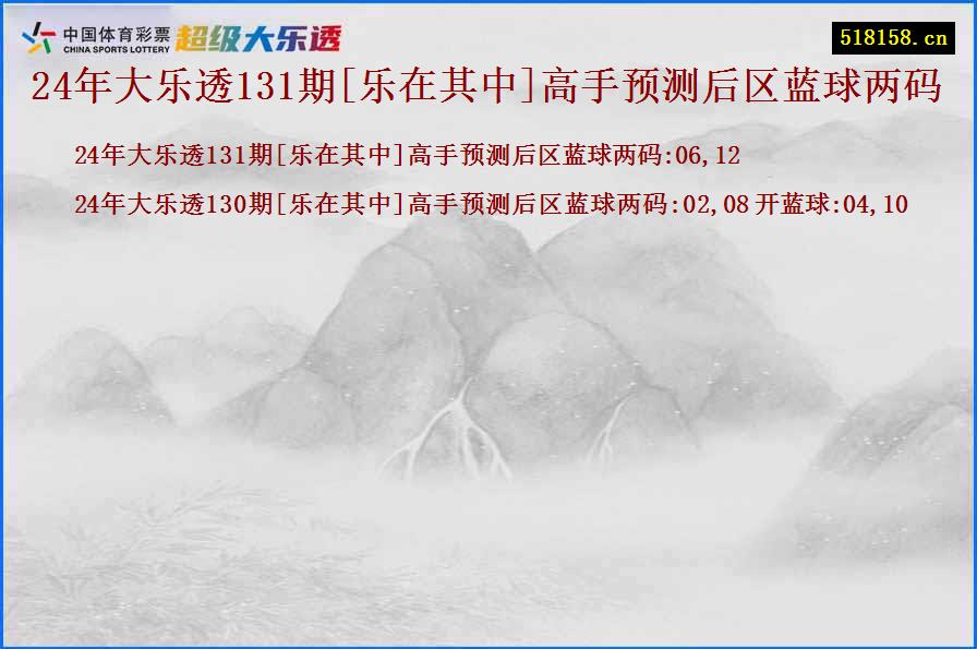 24年大乐透131期[乐在其中]高手预测后区蓝球两码