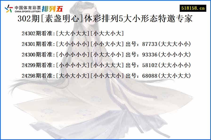 302期[素盏明心]体彩排列5大小形态特邀专家