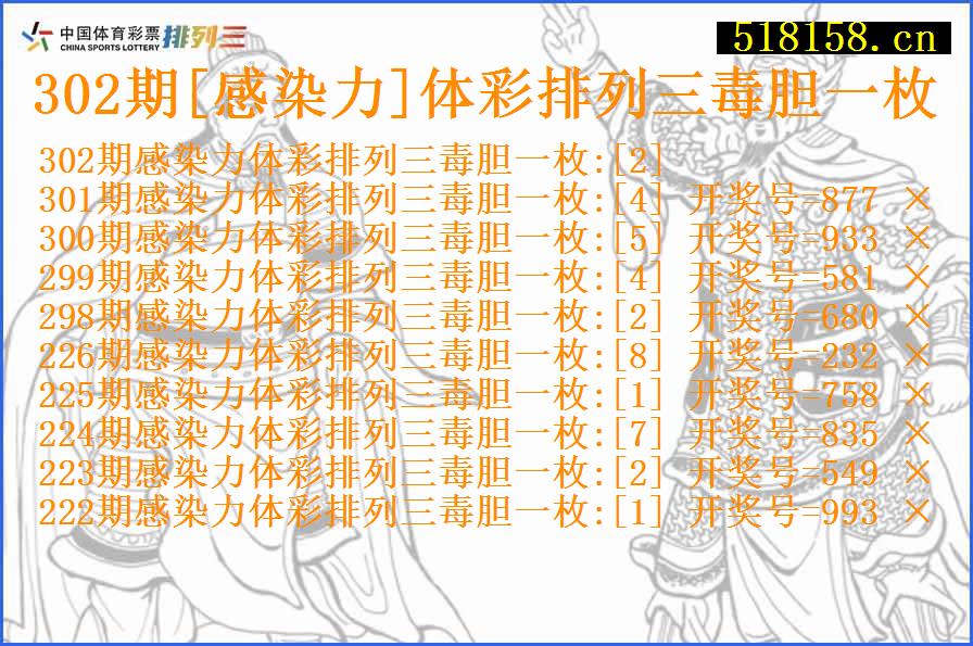 302期[感染力]体彩排列三毒胆一枚