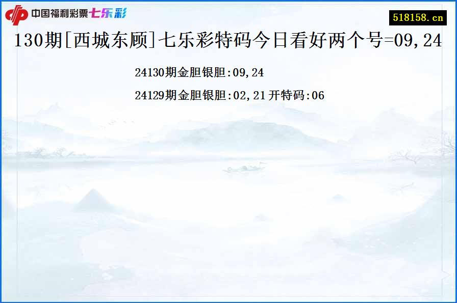 130期[西城东顾]七乐彩特码今日看好两个号=09,24