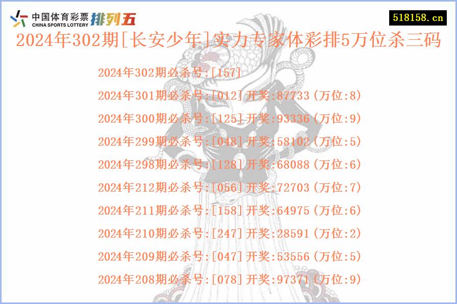 2024年302期[长安少年]实力专家体彩排5万位杀三码