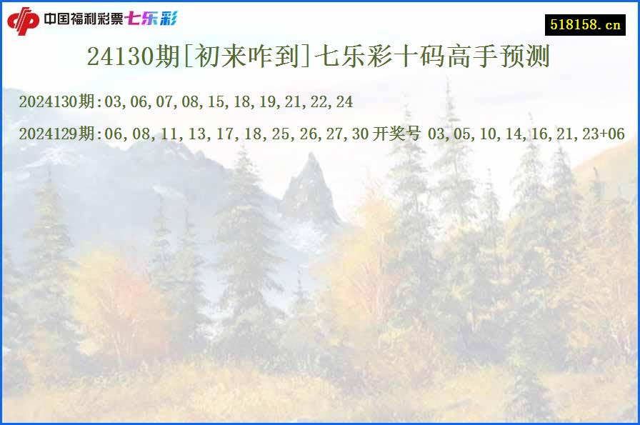 24130期[初来咋到]七乐彩十码高手预测