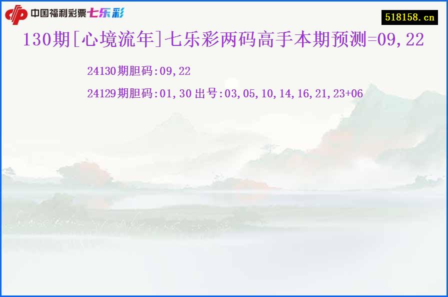 130期[心境流年]七乐彩两码高手本期预测=09,22