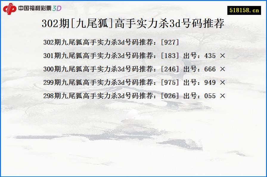 302期[九尾狐]高手实力杀3d号码推荐