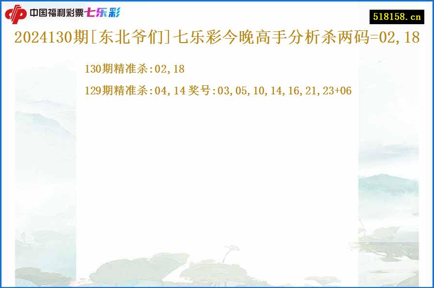 2024130期[东北爷们]七乐彩今晚高手分析杀两码=02,18