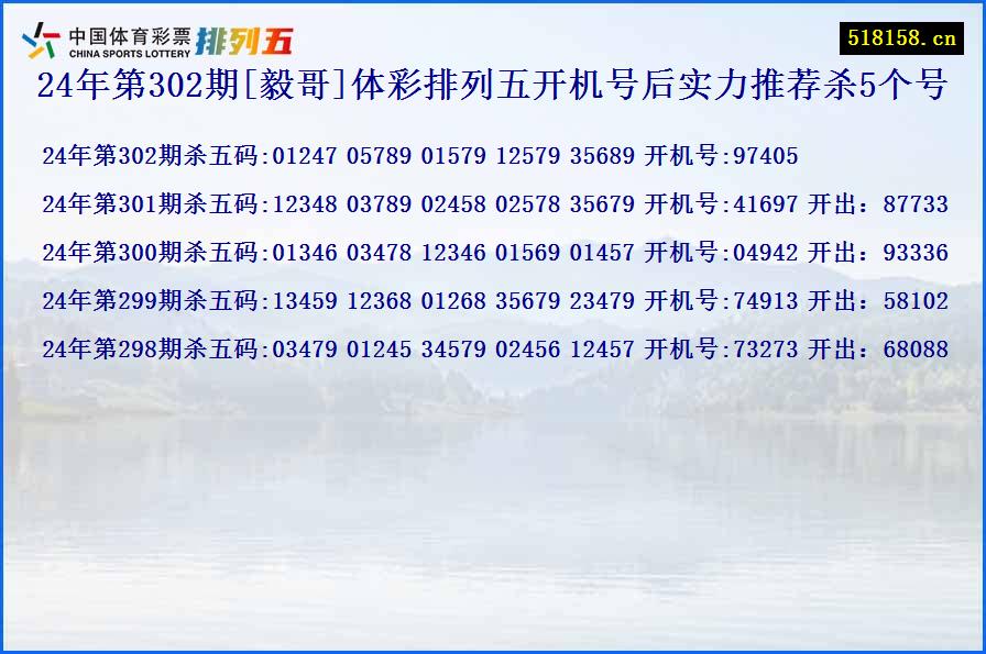 24年第302期[毅哥]体彩排列五开机号后实力推荐杀5个号