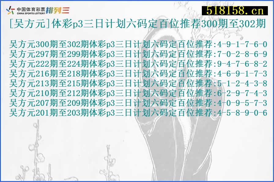 [吴方元]体彩p3三日计划六码定百位推荐300期至302期