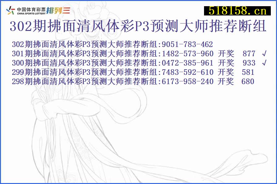 302期拂面清风体彩P3预测大师推荐断组